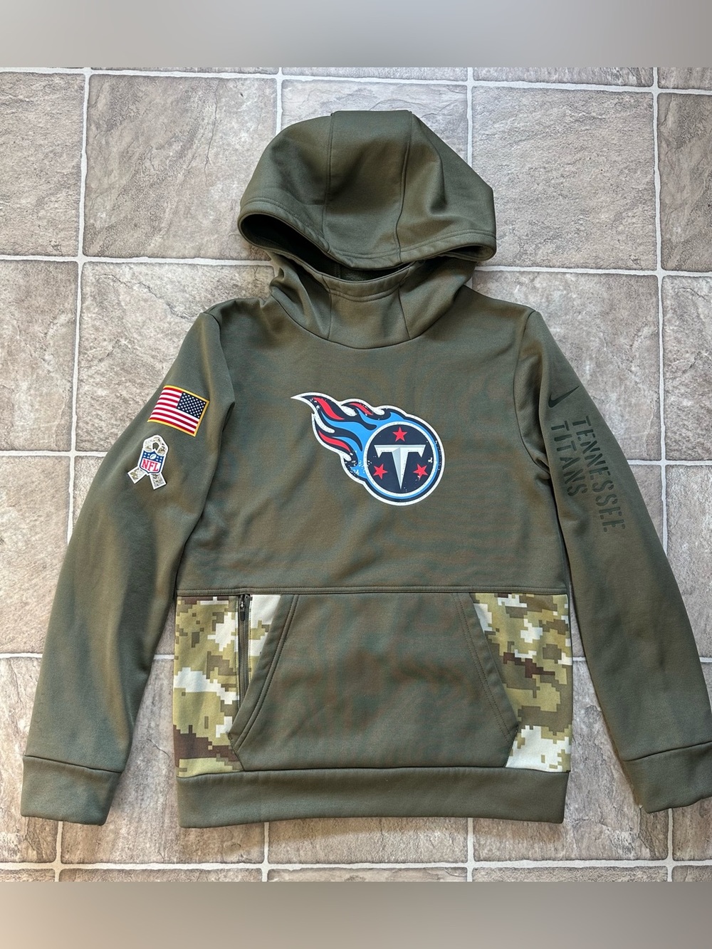 Nike Olive Green Tennessee Titans Camo Pocket Hooded Pullover